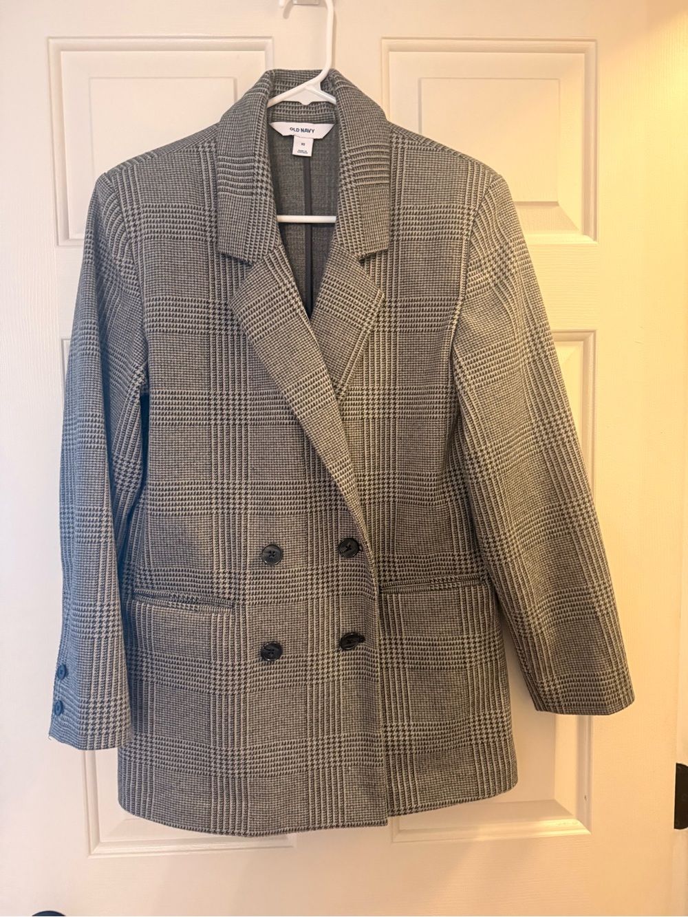 Old Navy Gray Glen Plaid Double-Breasted Blazer